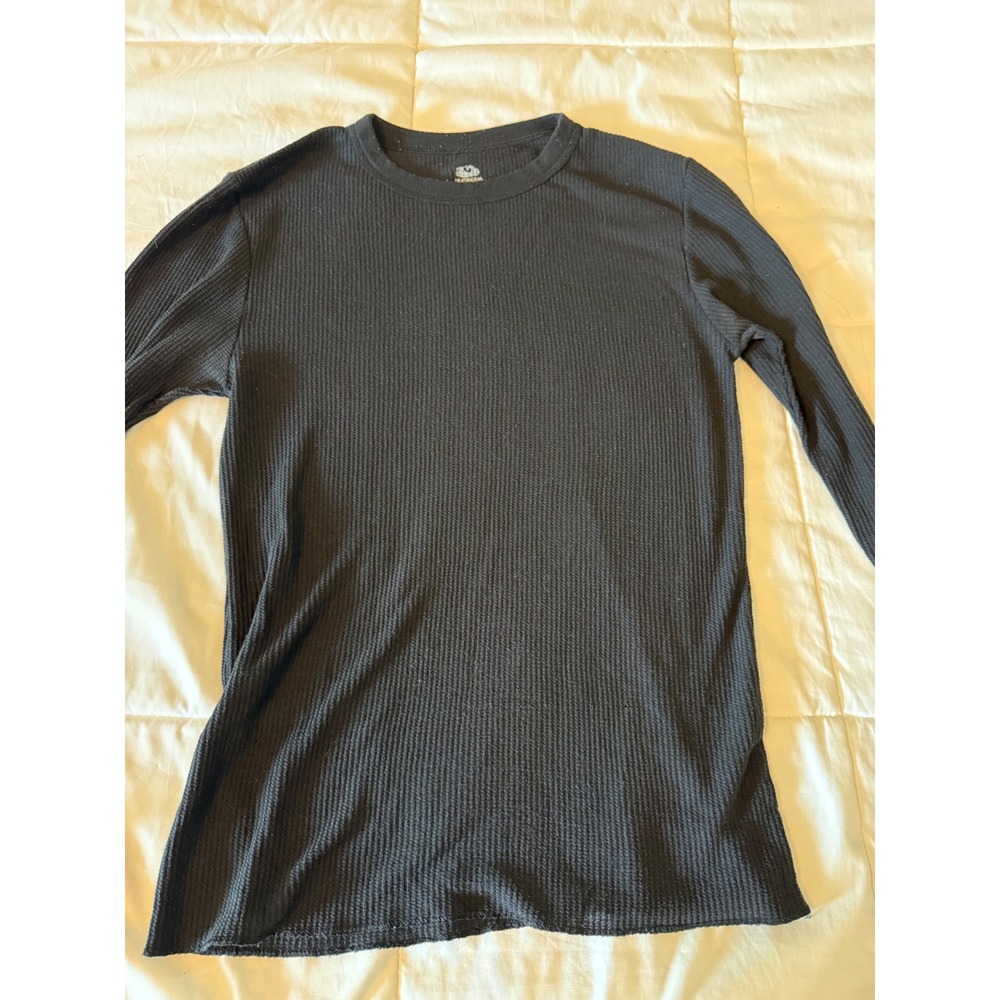 Fruit of the Loom Mens Large Black Thermal Waffle Knit Long Sleeve Shirt
